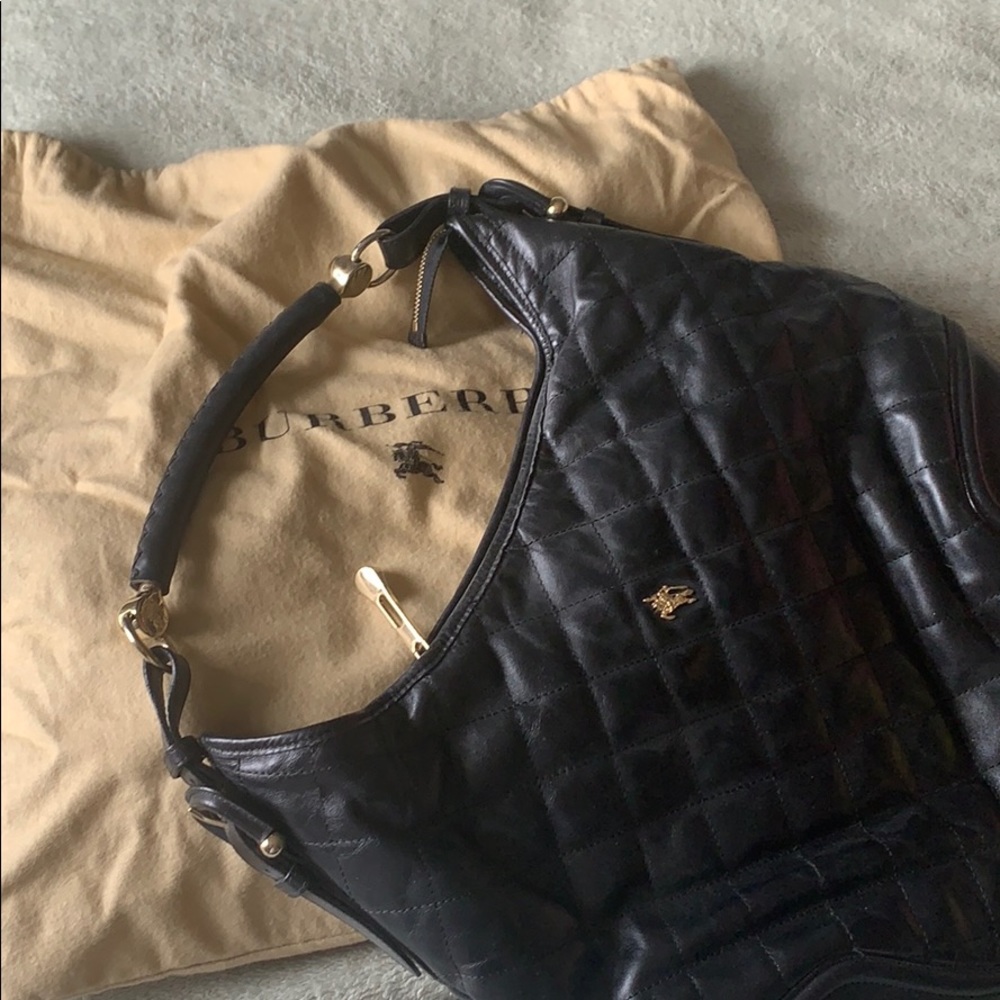 Burberry Black Quilted Leather Hobo Bag